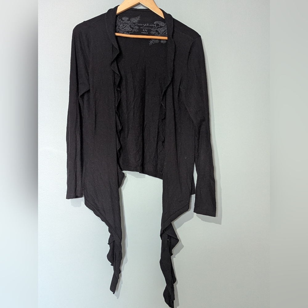 Mexx Women's Med Open Front‎ Waterfall Black Cardigan Whimsigoth Fairy Feminine